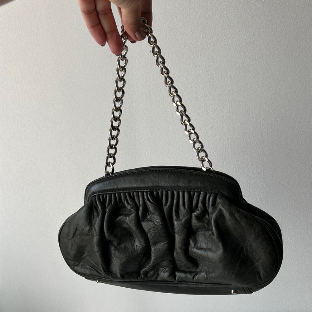 BANANA REPUBLIC Black Lamb Leather Chain handbag clutch purse